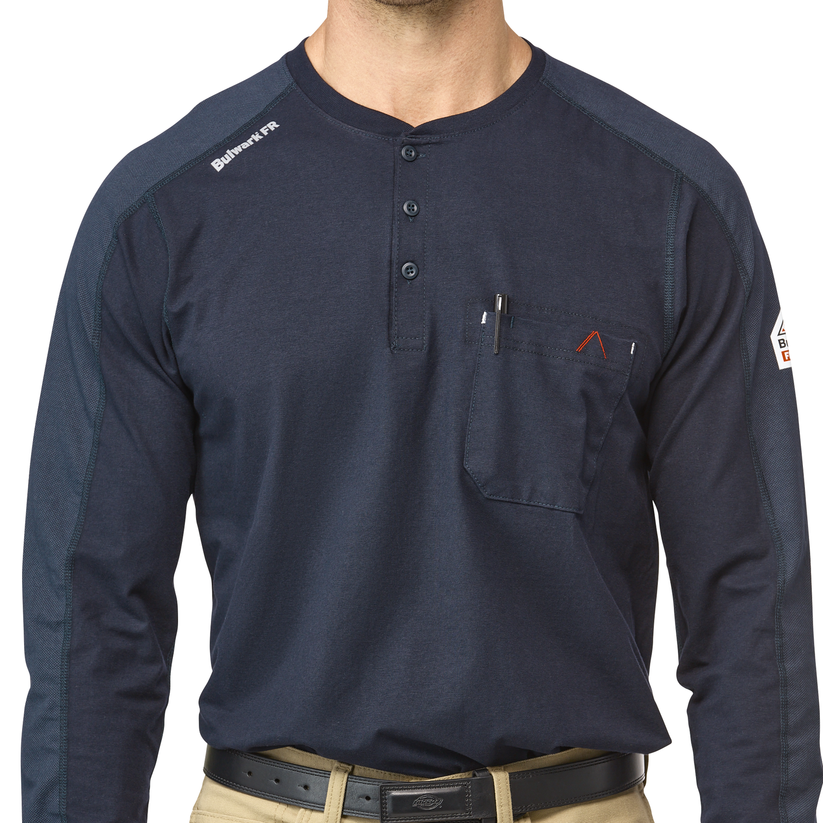 Bulwark Mens Flex Knit Henley - Navy - STL2NV-