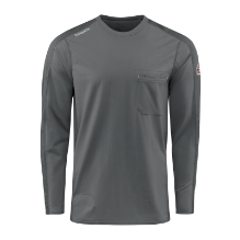 Bulwark Mens Flex Knit Tee - Charcoal FR,flame,fire,resistant,retardant,men,mens,boy,boys,shirt,solid,crew,neck,top,tee,t-shirt,long,sleeve,dark,light,grey,gray,charcoal,silver,iron,metal