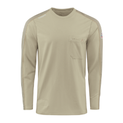 Bulwark Mens Flex Knit Tee - Khaki FR,flame,fire,resistant,retardant,men,mens,boy,boys,shirt,solid,crew,neck,tee,top,t-shirt,long,sleeve,light,khaki,tan,beige,brown