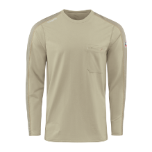 Bulwark Mens Flex Knit Tee - Khaki FR,flame,fire,resistant,retardant,men,mens,boy,boys,shirt,solid,crew,neck,tee,top,t-shirt,long,sleeve,light,khaki,tan,beige,brown