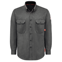 Bulwark Mens IQ SERIES Comfort Woven Lightweight FR Shirt - Dark Gray FR,flame,fire,resistant,retardant,men,mens,boy,boys,shirt,solid,uniform,collar,collared,neck,uniform,long,sleeve,dark,gray,grey,iron,metal,charcoal,black