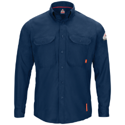 Bulwark Mens IQ Series Comfort Woven Lightweight FR Shirt - Navy FR,flame,fire,resistant,retardant,men,mens,boy,boys,shirt,solid,uniform,collar,collared,neck,uniform,long,sleeve,dark,blue,navy,indigo,midnight