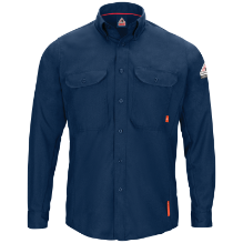 Bulwark Mens IQ Series Comfort Woven Lightweight FR Shirt - Navy FR,flame,fire,resistant,retardant,men,mens,boy,boys,shirt,solid,uniform,collar,collared,neck,uniform,long,sleeve,dark,blue,navy,indigo,midnight