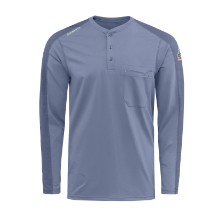 Bulwark Mens Flex Knit Henley - Light Blue FR,flame,fire,resistant,retardant,men,mens,boy,boys,shirt,solid,crew,neck,long,sleeve,light,blue,sky
