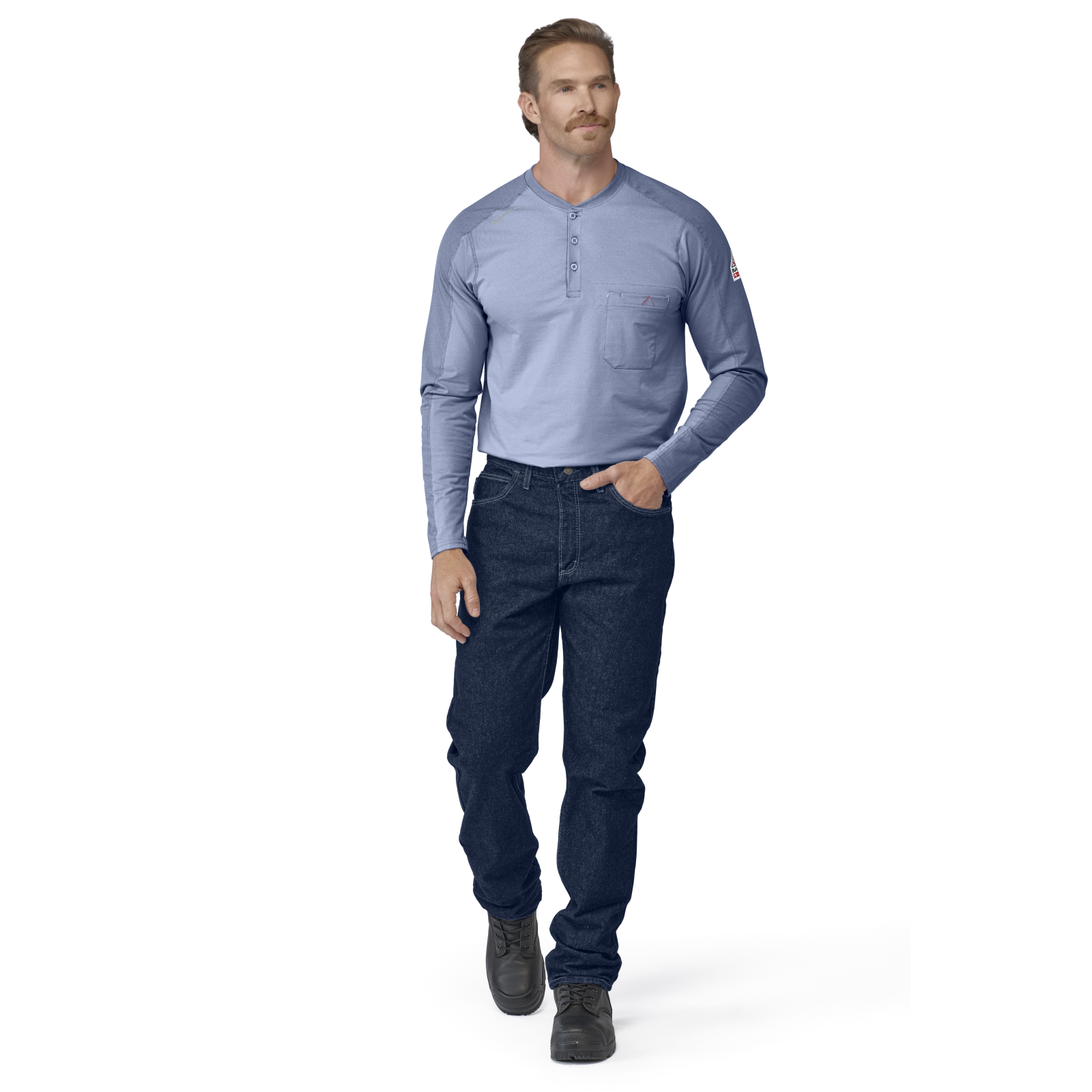 Bulwark Men's Flex Knit Henley - Light Blue - STL2LB-