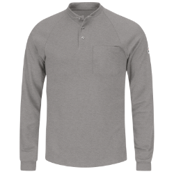 Bulwark Mens Lightweight FR Henley - Grey FR,flame,fire,resistant,retardant,men,mens,boy,boys,shirt,solid,top,crew,neck,t-shirt,tee,long,sleeve,light,grey,gray,iron,metal,charcoal,silver