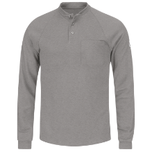 Bulwark Mens Lightweight FR Henley - Grey FR,flame,fire,resistant,retardant,men,mens,boy,boys,shirt,solid,top,crew,neck,t-shirt,tee,long,sleeve,light,grey,gray,iron,metal,charcoal,silver