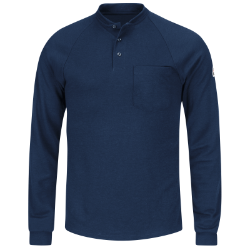 Bulwark Mens Lightweight FR Henley - Navy FR,flame,fire,resistant,retardant,men,mens,boy,boys,shirt,solid,top,crew,neck,t-shirt,tee,long,sleeve,dark,blue,navy,midnight,indigo