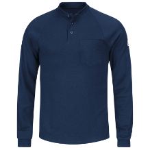 Bulwark Mens Lightweight FR Henley - Navy FR,flame,fire,resistant,retardant,men,mens,boy,boys,shirt,solid,top,crew,neck,t-shirt,tee,long,sleeve,dark,blue,navy,midnight,indigo
