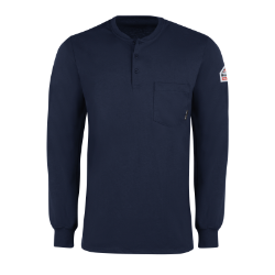 Bulwark Mens Lightweight FR Long Sleeve Henley - Navy FR,flame,fire,resistant,retardant,men,mens,boy,boys,shirt,solid,crew,neck,t-shirt,tee,long,sleeve,dark,blue,navy,midnight,indigo