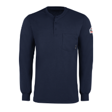 Bulwark Mens Lightweight FR Long Sleeve Henley - Navy FR,flame,fire,resistant,retardant,men,mens,boy,boys,shirt,solid,crew,neck,t-shirt,tee,long,sleeve,dark,blue,navy,midnight,indigo