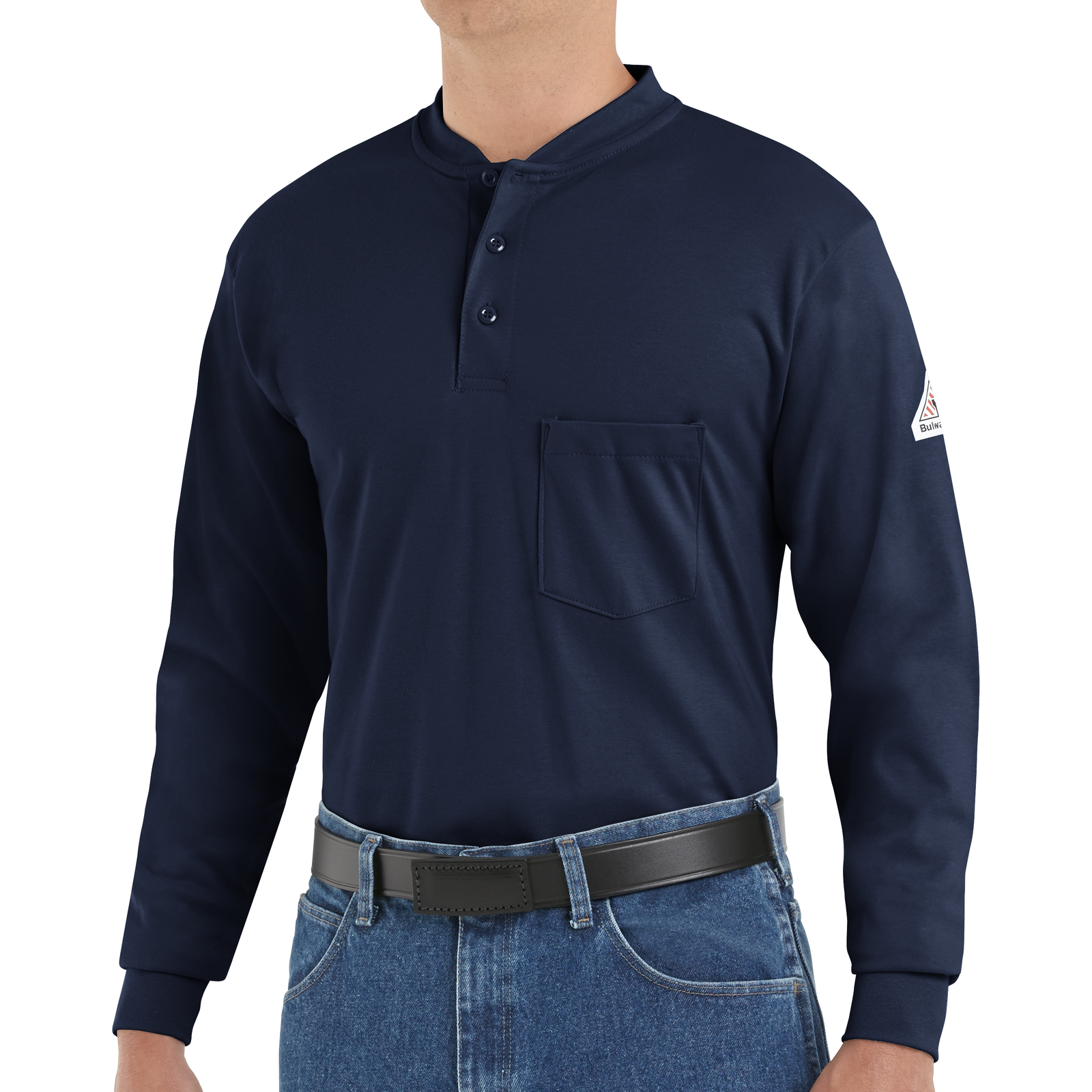 Bulwark Men's Lightweight FR Long Sleeve Henley - Navy - SEL2NV-