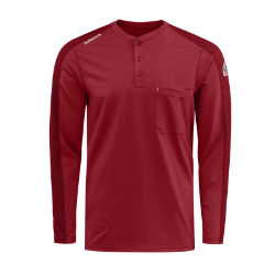Bulwark Mens Flex Knit Henley - Red FR,flame,fire,resistant,retardant,men,mens,boy,boys,shirt,top,solid,crew,neck,long,sleeve,dark,red,crimson,scarlet,blood