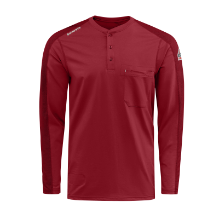 Bulwark Mens Flex Knit Henley - Red FR,flame,fire,resistant,retardant,men,mens,boy,boys,shirt,top,solid,crew,neck,long,sleeve,dark,red,crimson,scarlet,blood