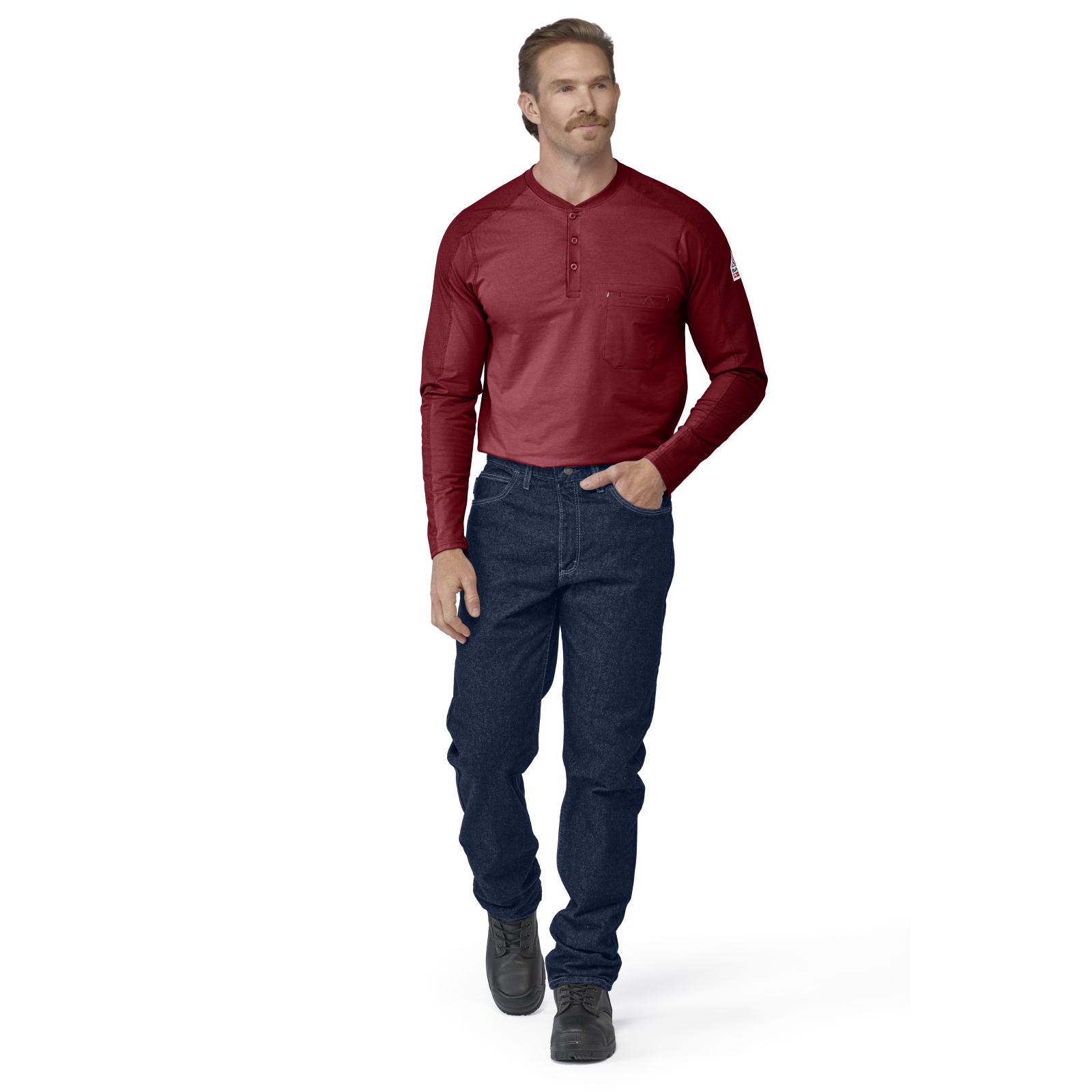 Bulwark Mens Flex Knit Henley - Red - STL2RD-