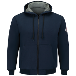 Bulwark Mens Thermal Lined Zip-Front Hooded Sweatshirt - Navy winterwear,outerwear,fr,flame,fire,resistant,men,mens,boy,boys,jacket,coat,hoodie,sweatshirt,sweater,zipper,zip,front,dark,blue,navy,midnight