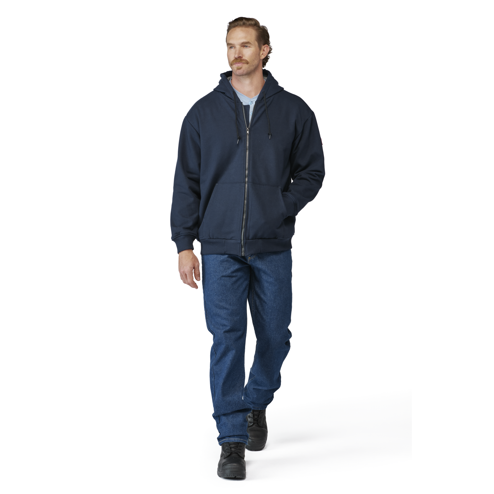 Bulwark Men's Thermal Lined Zip-Front Hooded Sweatshirt - Navy - SEZ4NV-