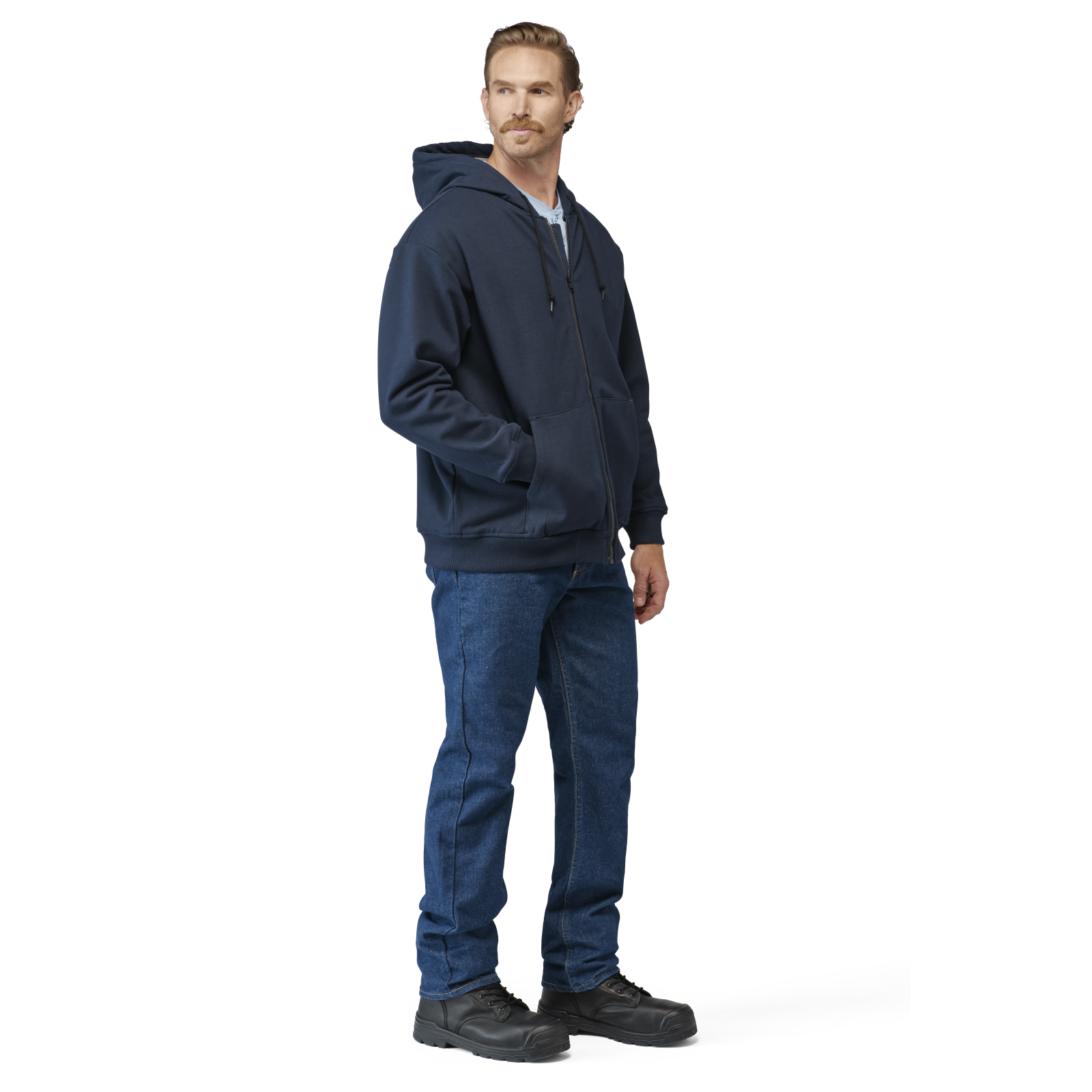 Bulwark Men's Thermal Lined Zip-Front Hooded Sweatshirt - Navy - SEZ4NV-