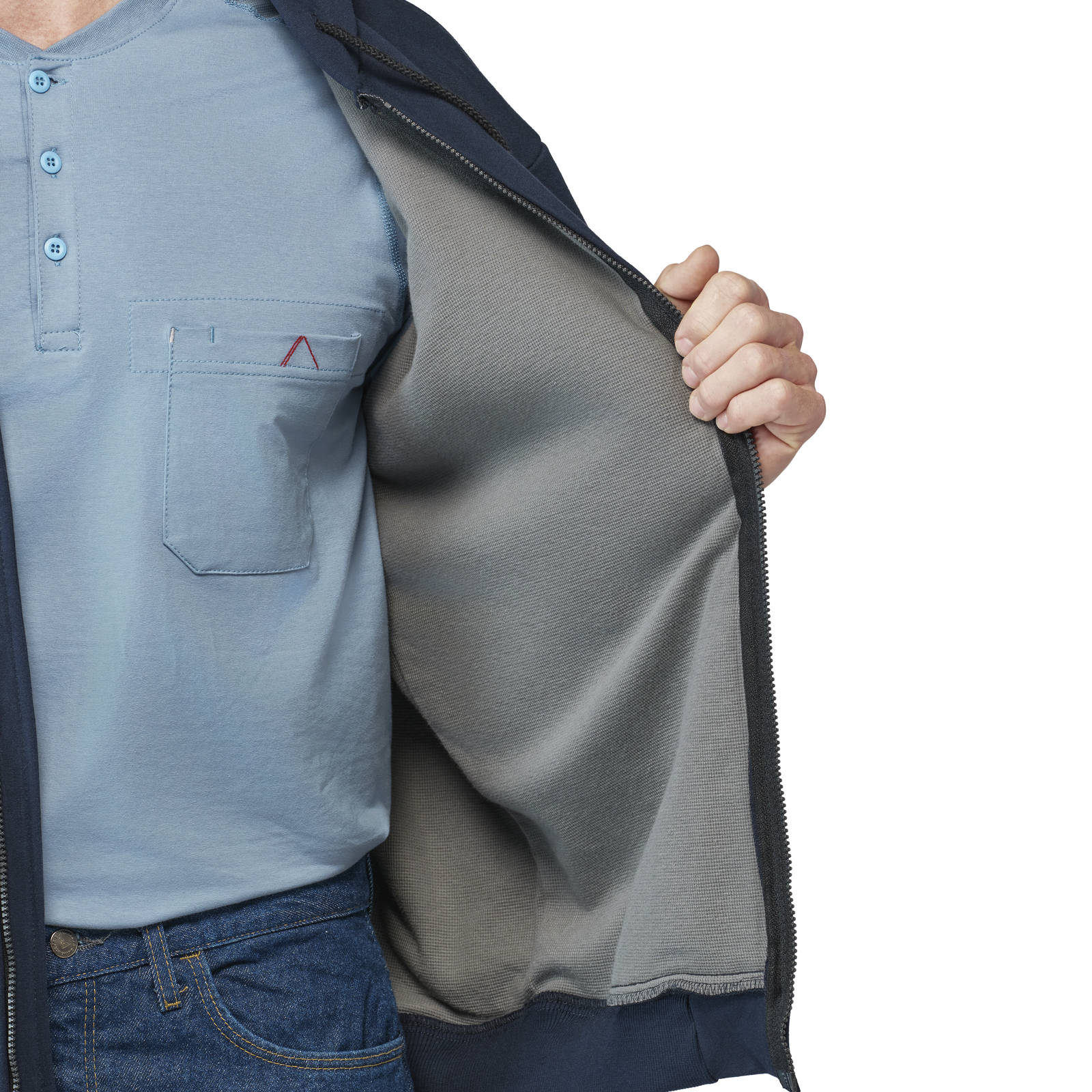 Bulwark Men's Thermal Lined Zip-Front Hooded Sweatshirt - Navy - SEZ4NV-