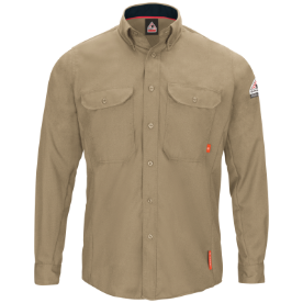 Bulwark Men's iQ Series Comfort Woven Long Sleeve Lightweight Shirt - Khaki