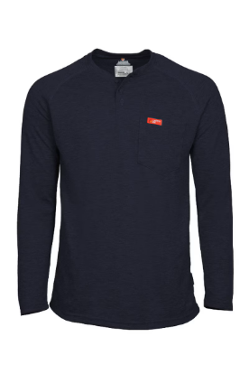 Lapco Mens FR Raglan Sleeve T-Shirt Henley - Navy Blue
