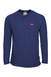 Lapco Mens FR Raglan Sleeve T-Shirt Henley - Royal Blue FR,flame,fire,resistant,retardant,men,mens,boy,boys,shirt,solid,crew,neck,t-shirt,tee,long,sleeve,dark,blue,royal,midnight,indigo