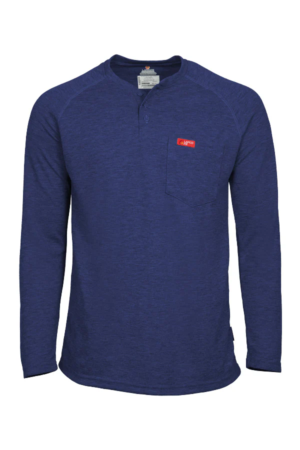 Lapco Mens FR Raglan Sleeve T-Shirt Henley - Royal Blue