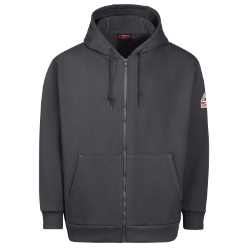 Bulwark Mens Fleece FR Zip-Front Hooded Sweatshirt - Charcoal fr,flame,fire,resistant,men,mens,boy,boys,jacket,coat,hoodie,outerwear,winterwear,sweatshirt,sweater,zipper,zip,front,dark,grey,gray,charcoal,gunmetal