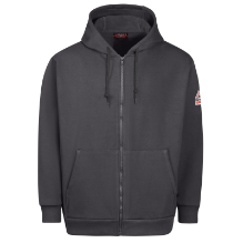Bulwark Mens Fleece FR Zip-Front Hooded Sweatshirt - Charcoal fr,flame,fire,resistant,men,mens,boy,boys,jacket,coat,hoodie,outerwear,winterwear,sweatshirt,sweater,zipper,zip,front,dark,grey,gray,charcoal,gunmetal