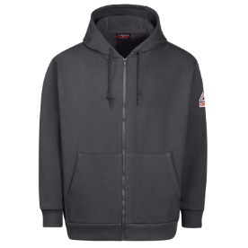 Bulwark Mens Fleece FR Zip-Front Hooded Sweatshirt - Charcoal
