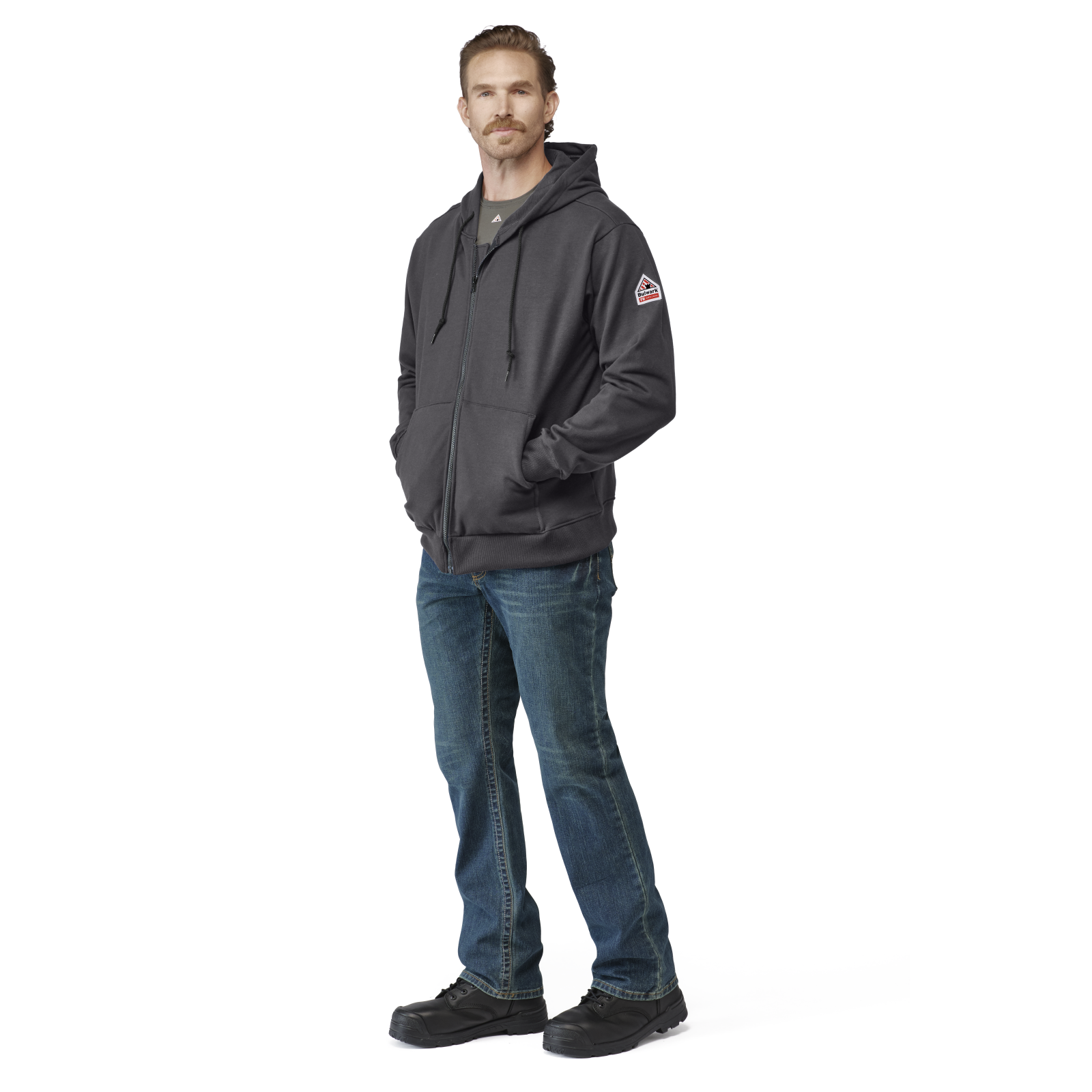 Bulwark Mens Fleece FR Zip-Front Hooded Sweatshirt - Charcoal - SEH4CH-