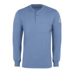 Bulwark Mens Lightweight FR Long Sleeve Henley - Light Blue 