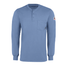 Bulwark Mens Lightweight FR Long Sleeve Henley - Light Blue 