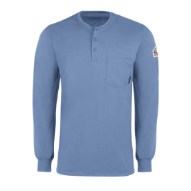 Bulwark Men's Lightweight FR Long Sleeve Henley - Light Blue