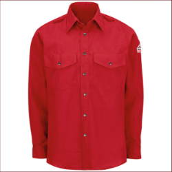 Bulwark Mens Lightweight Nomex FR Snap-Front Shirt - Red fr,fire,flame,resistant,retardant,men,mens,boy,boys,uniform,solid,long,sleeve,collar,collared,formal,dress,shirt,top,red,crimson,scarlet