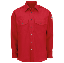 Bulwark Mens Lightweight Nomex FR Snap-Front Shirt - Red fr,fire,flame,resistant,retardant,men,mens,boy,boys,uniform,solid,long,sleeve,collar,collared,formal,dress,shirt,top,red,crimson,scarlet