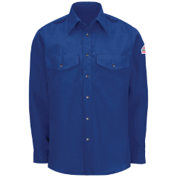 Bulwark Mens Lightweight Nomex FR Snap-Front Shirt - Royal Blue fr,fire,flame,resistant,retardant,men,mens,boy,boys,uniform,solid,long,sleeve,collar,collared,formal,dress,shirt,top,blue,royal,indigo,bright,light