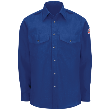 Bulwark Mens Lightweight Nomex FR Snap-Front Shirt - Royal Blue fr,fire,flame,resistant,retardant,men,mens,boy,boys,uniform,solid,long,sleeve,collar,collared,formal,dress,shirt,top,blue,royal,indigo,bright,light
