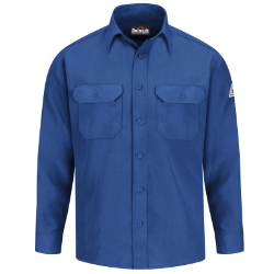 Bulwark Mens Lightweight Nomex FR Uniform Shirt - Royal Blue fr,fire,flame,resistant,retardant,men,mens,boy,boys,long,sleeve,uniform,dress,formal,shirt,top,collar,collared,solid,royal,light,indigo,blue