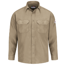 Bulwark Mens Lightweight Nomex FR Uniform Shirt - Tan fr,fire,flame,resistant,retardant,men,mens,boy,boys,long,sleeve,uniform,dress,formal,shirt,top,collar,collared,solid,tan,light,khaki,sand