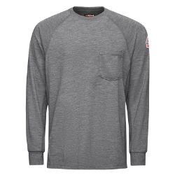 Bulwark Mens Long Sleeve Performance Cooltouch 2 T-Shirt - Grey FR,flame,fire,resistant,retardant,men,mens,boy,boys,shirt,solid,crew,neck,t-shirt,tee,long,sleeve,light,grey,gray,silver,iron,charcoal