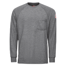 Bulwark Mens Long Sleeve Performance Cooltouch 2 T-Shirt - Grey FR,flame,fire,resistant,retardant,men,mens,boy,boys,shirt,solid,crew,neck,t-shirt,tee,long,sleeve,light,grey,gray,silver,iron,charcoal