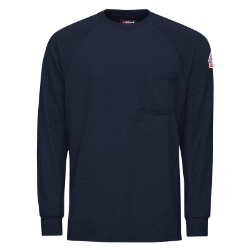 Bulwark Mens Long Sleeve Performance Cooltouch 2 T-Shirt - Navy FR,flame,fire,resistant,retardant,men,mens,boy,boys,shirt,solid,crew,neck,t-shirt,tee,long,sleeve,dark,blue,navy,midnight,indigo