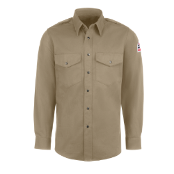 Bulwark Mens Midweight Excel FR Snap-Front Uniform Shirt - Tan men,mens,boy,boys,shirt,top,solid,uniform,dress,light,collar,button,royal,blue,fr,fire,flame,resistant,retardant