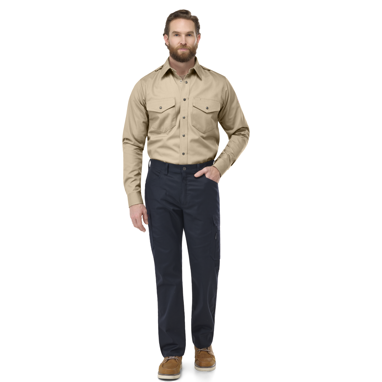 Bulwark Mens Midweight Excel FR Snap-Front Uniform Shirt - Tan - SES2TN-