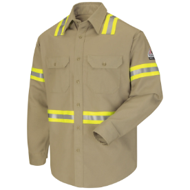Bulwark Mens Midweight FR Enhanced Visibility Uniform Shirt - Khaki