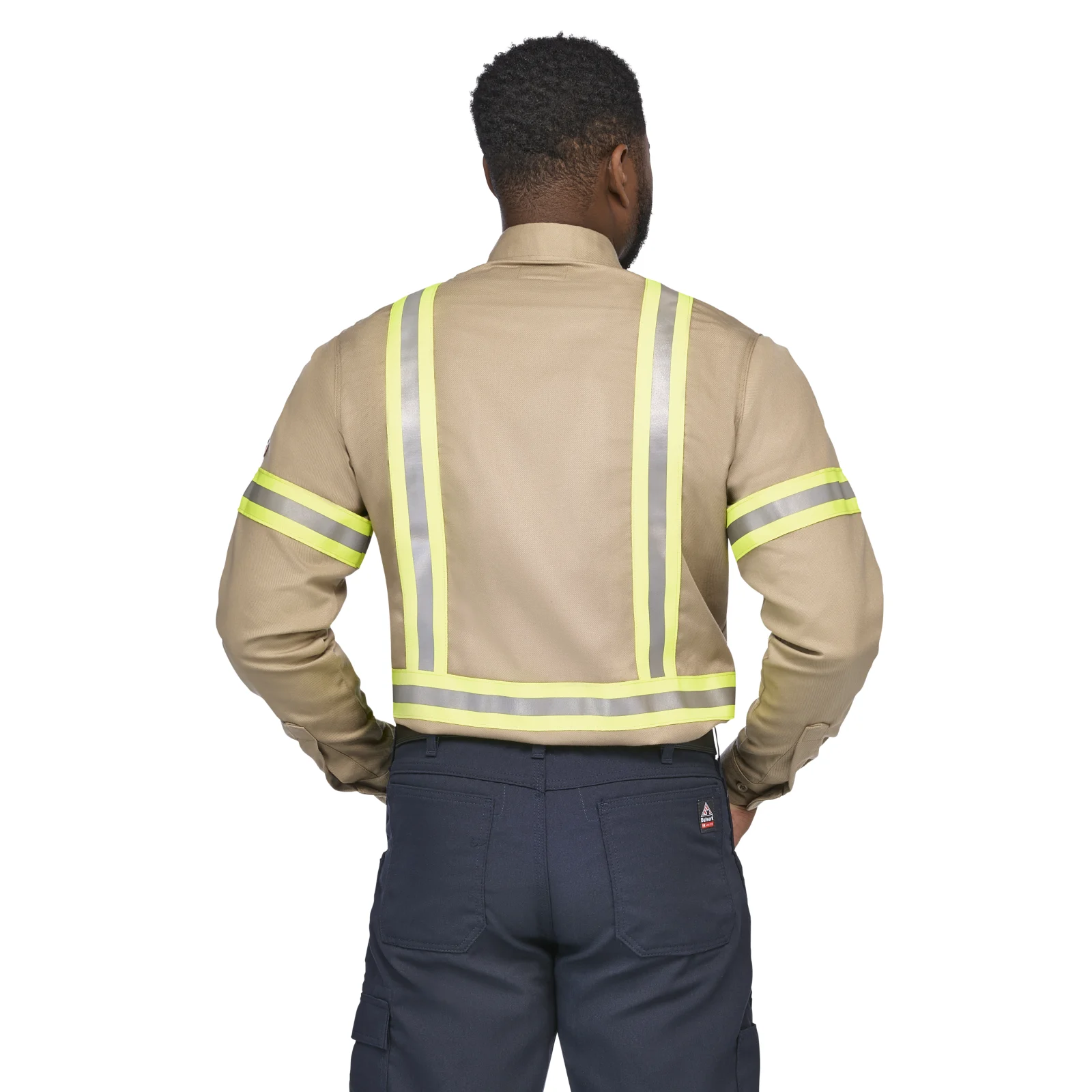Bulwark Mens Midweight FR Enhanced Visibility Uniform Shirt - Khaki - SLDTKH-