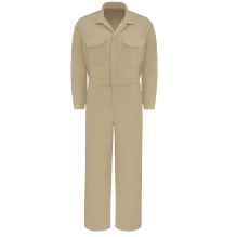 Bulwark Mens Premium 7 oz. 88/12 Lightweight FR Coverall - Khaki FR,flame,fire,resistant,men,mens,boy,boys,blues,coverall,coveralls,overalls,overall,work,onesie,light,khaki,tan,beige,brown