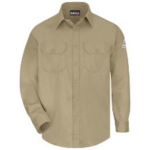 Bulwark Mens Uniform Shirt - Khaki fr,fire,flame,resistant,retardant,men,mens,boy,boys,long,sleeve,uniform,dress,formal,shirt,top,collar,collared,solid,light,khaki,tan,brown,beige