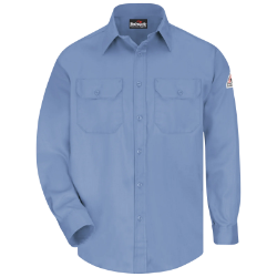 Bulwark Mens Uniform Shirt - Light Blue fr,fire,flame,resistant,retardant,men,mens,boy,boys,long,sleeve,uniform,dress,formal,shirt,top,collar,collared,solid,royal,light,sky,blue